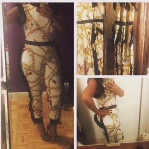 Versace Inspired Jumpsuit looks great With a leather jacket & heels fitted style